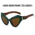 Cat-Eye-Radsonnenbrille mit dunkelgrünem Rahmen, braunen Gläsern und Bügeln im Leoparden-Look - Dunkelgrüner Rahmen Braune Gläser (C0.4)