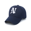 Casquette de baseball bleu marine en coton avec broderie lettre N gothique - Bleu Marine