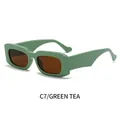 Rectangle sunglasses with stylish green frame and tea lenses in a retro fashion design - Green Frame Tea Lenses