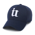 Dark blue twill cotton baseball cap with white embroidered ü logo in a 45-degree view - Standard / Navy Blue