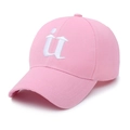 Pink twill cotton baseball cap with white gothic letter embroidery and curved brim - Pink