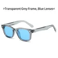 Quadratische Mode-Sonnenbrille mit transparent grauem Rahmen, blauen Gläsern und Nieten - Transparent Grauer Rahmen Blaue Gläser