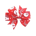 Red Christmas bow hair clip with snowman pattern for kids on white background - Red Snowman Style