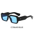 Classic square frame sunglasses in black with transparent blue lenses and gold rivets - Black Frame Blue Lens