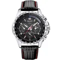 Orologio sportivo MEGIR con cinturino in pelle carbonio nero e quadrante in acciaio argento - Cinturino Nero Cassa Argento Quadrante Nero