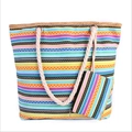 Grande borsa da spiaggia in tela a righe colorate con manici in corda e borsellino - Righe Arancione Giallo