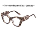 Cat eye glasses frame in brown leopard print with clear lenses and geometric temples - Pattern Frame Clear Lens