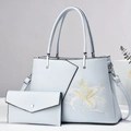 Pastel blue and purple tote bag set with floral embroidery and matching envelope clutch - Sky Blue