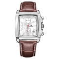 Reloj cronómetro cuadrado Megir con esfera blanca y correa de cuero marrón croco - Correa Marrón Caja Acero Esfera Blanca