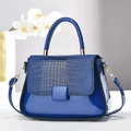 Blue crocodile pattern patent leather handbag with gold buckle and shoulder strap - Blue