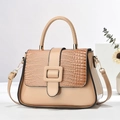 Elegant beige crossbody bag with crocodile texture flap and gold hardware accents - Khaki