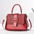 Elegant red crocodile pattern handbag with gold hardware and top handle for women - Wine Red