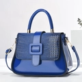 Deep blue patent leather handbag with crocodile pattern and stylish gold buckle - Blue