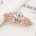 Golden flower hair clip with sparkling crystals and rhinestones for thick hair - White Petal