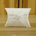 White pillow-shaped gift box made of kraft paper with a matching translucent white ribbon - White + White Ribbon