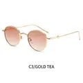 Oval small frame metal sunglasses in gold finish with gradient tea lenses for a retro look - Gold Frame Gradient Tea Lens