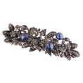 Vintage antique silver hair clip with deep blue rhinestones and floral leaf pattern - F48-5 Antique Leaf Style