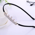 Elegant black headband with a sparkling silver rhinestone crown for girls and children - Silver Rhinestone Crown