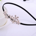 Elegant black fabric headband featuring five linked rhinestone flowers for hair decor - Five Plum Blossoms