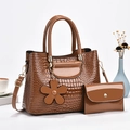 Ensemble sac à main marron texture crocodile et petit sac à rabat pour femmes chic - Kaki
