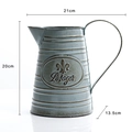 Antique style light blue-grey metal watering can planter with vintage finish and dimensions - Style F