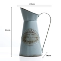 Antique blue iron flower pot watering can style with French vintage relief and dimensions - Style D