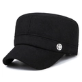 Berretto militare nero in lana spessa con stemma a stella d'argento su sfondo bianco - Regolabile / Nero