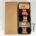 Close-up of five pairs of wool fox pattern socks packed in a premium craft gift box - Fox Style