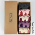 Five pairs of thick wool Christmas socks with tree patterns in a kraft gift box - Christmas Tree
