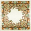 Teal and brown paisley floral silk square scarf with elegant bohemian vintage pattern - Beige / 90cmx90cm