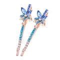 Elegant rose gold hair clips set featuring blue and clear crystals in floral design - Pair Clip / 169 Blue