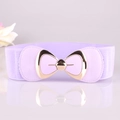 Light purple elastic belt for women featuring a stylish gold metal bow buckle detail - Purple