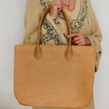 Sac fourre-tout en paille pour femme avec texture tressée et anses en cuir PU - Kaki