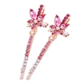 Elegant rose gold hair clips with sparkling pink and white crystals in bow design - Pair Clip / 169 Pink