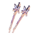 Bow crystal hair clip set with purple and white rhinestones on golden metal base - Pair Clip / 169 Purple