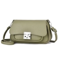 Chic grass green pebbled leather shoulder bag for women with silver square metal buckle - Green