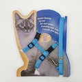 Blue adjustable nylon cat harness and leash set with secure metal clip on card - Sky Blue