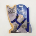 Adjustable dark blue nylon cat harness and leash set with durable metal buckle and packaging - Blue
