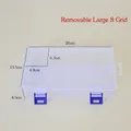 Transparent 8-compartment plastic storage box with blue buckles and removable dividers - Large 8 Square Compartments (20*13.5*4.5cm)