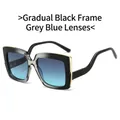 Gafas de sol cuadradas de gran tamaño con montura degradada negra y lentes azul gris - Montura Negra Lentes Gris Azul