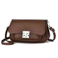 Deep brown lychee texture shoulder bag for women with silver metal buckle and strap - Coffee