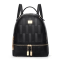 Klassischer schwarzer Rucksack mit Karomuster, Goldbeschlägen und Metallplatte - 24x12x28 / Schwarz