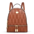 Brauner Rucksack mit Karomuster, Patchwork-Design und goldenen Metallbeschlägen - 24x12x28 / Erdgelb