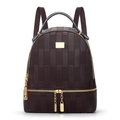 Detailansicht des dunkelbraunen Rucksacks mit Karomuster und goldener Hardware - 24x12x28 / Braun