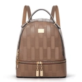 Brown checkered plaid backpack in faux leather with gold zippers and spacious compartments - 24x12x28 / Khaki