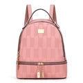 Pink checkered embossed backpack with large capacity and stylish golden metal hardware details - 24x12x28 / Pink