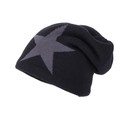 Bonnet en maille noire avec motif grande étoile grise et doublure en polaire - Noir