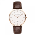 Montre à quartz classique pour homme avec cadran blanc, bracelet cuir marron et or rose - Bracelet Bambou Marron Cadran Blanc