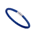 Blue braided leather bracelet with a silver magnetic clasp for men and women - Blue