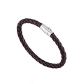 Braided leather bracelet in dark brown with silver magnetic clasp for men and women - Dark Coffee